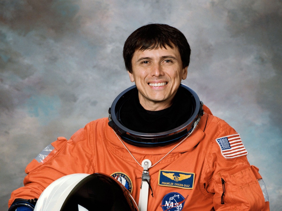 Franklin Chang-Diaz in orange NASA flight gear