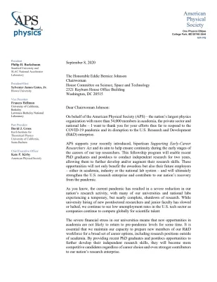 APS Response Letter on Supporting Early-Career Researchers Act