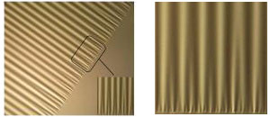 This thin plastic sheet is floating on liquid wrinkles under stress. Physicists hope experiments such as these will help develop new models to explain how other materials wrinkle. Image on right is a detail of left image.