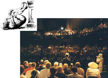 Ig Nobel 1999, as seen from a vantage point behind the winners and authority figures on stage. 