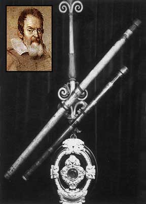 The telescope; inset of Galileo Galilei.