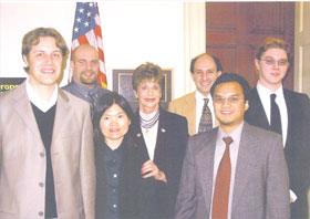 Nevada APS Members Visit Their Congresswoman. APS members from Nevada visited with Congresswoman Shelley Berkley (D-NV) during the Congressional visits organized by APS. From left to right are Philippe Weck, Zachary Quine, Eunja Kim, Congresswoman Shelley Berkley, Michael Pravica, Edward Romano, and Brian Yulga.