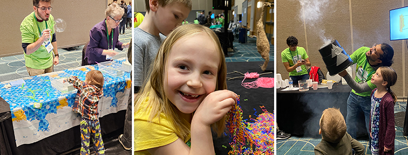 Families and children enjoy the squishy science booth