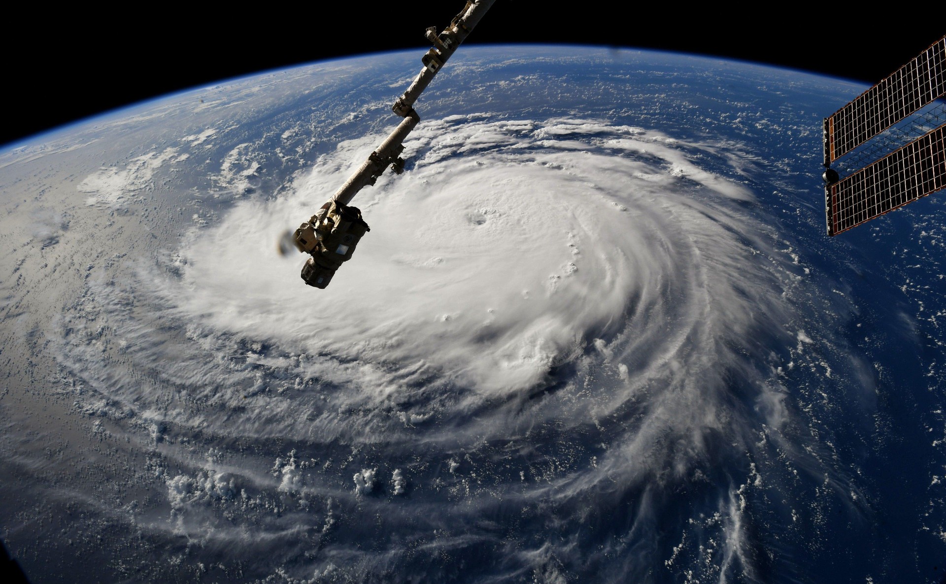 A photo taken from the International Space Station of Hurricane Florence