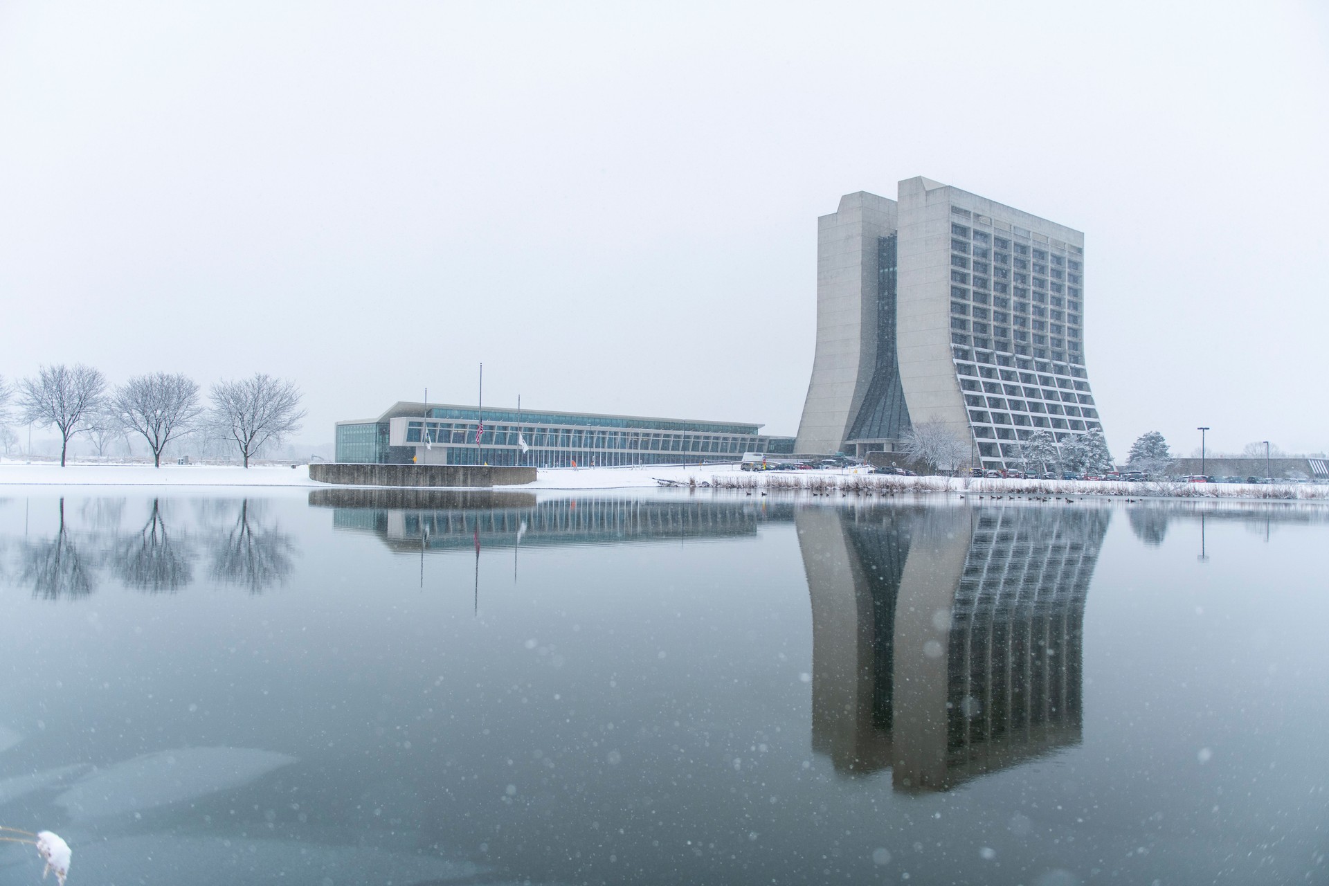 Fermilab building in winter 2023