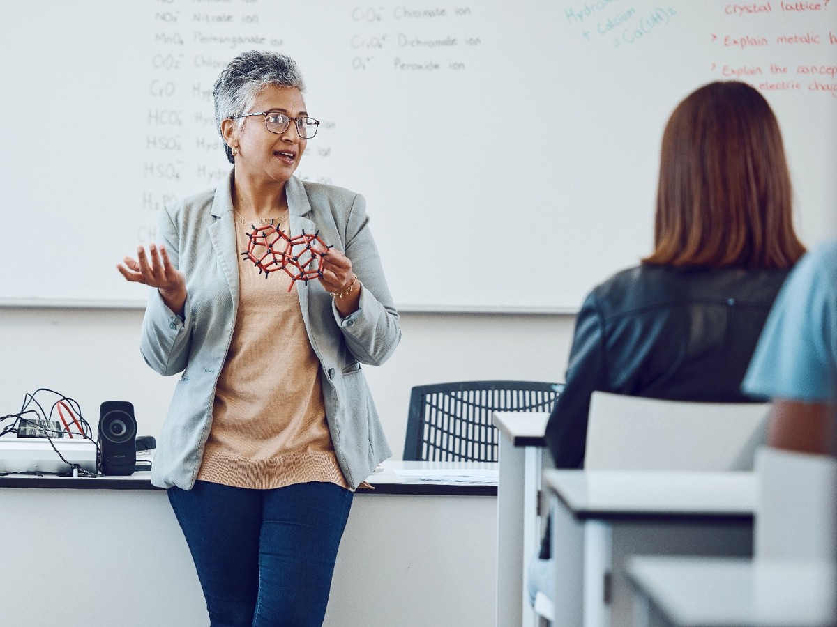 A teacher in front of a classroom