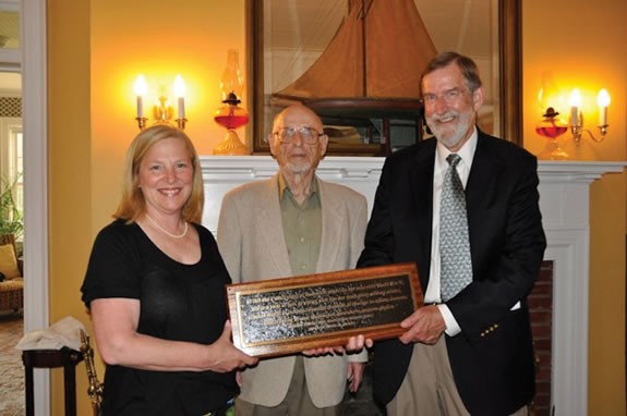 Presenting a plaque at Ram's Head Inn