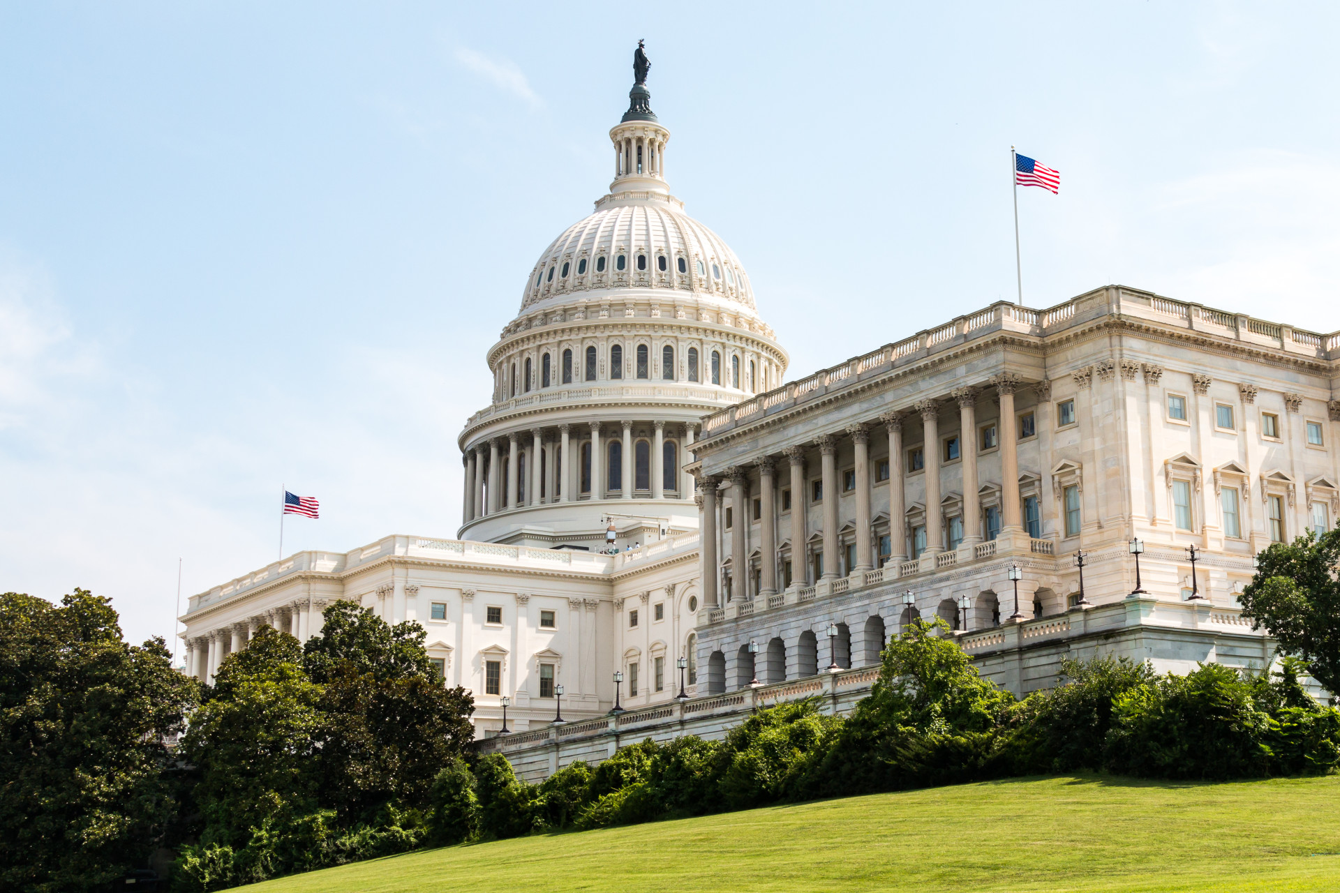 The U.S. Capitol building from a side angle