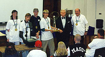 Professor D. Alan Bromley with the 'Gold' Medal Winners: Team Beam from Guilford High School, CT.