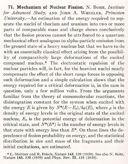Related work by Bohr published in Phys. Rev. (1939)