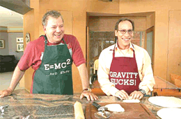 Lawrence Krauss (right) with Captain Kirk (aka William Shatner) in the galley of the Starship Enterprise