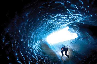 Matt Covington in glacial cave in Norway