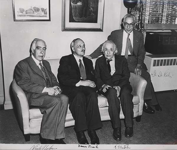 Nobel laureates Niels Bohr, James Franck, Albert Einstein, and Isidor Rabi