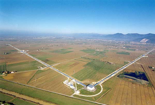 Aerial view of the Virgo interferometer in Cascina, Italy
